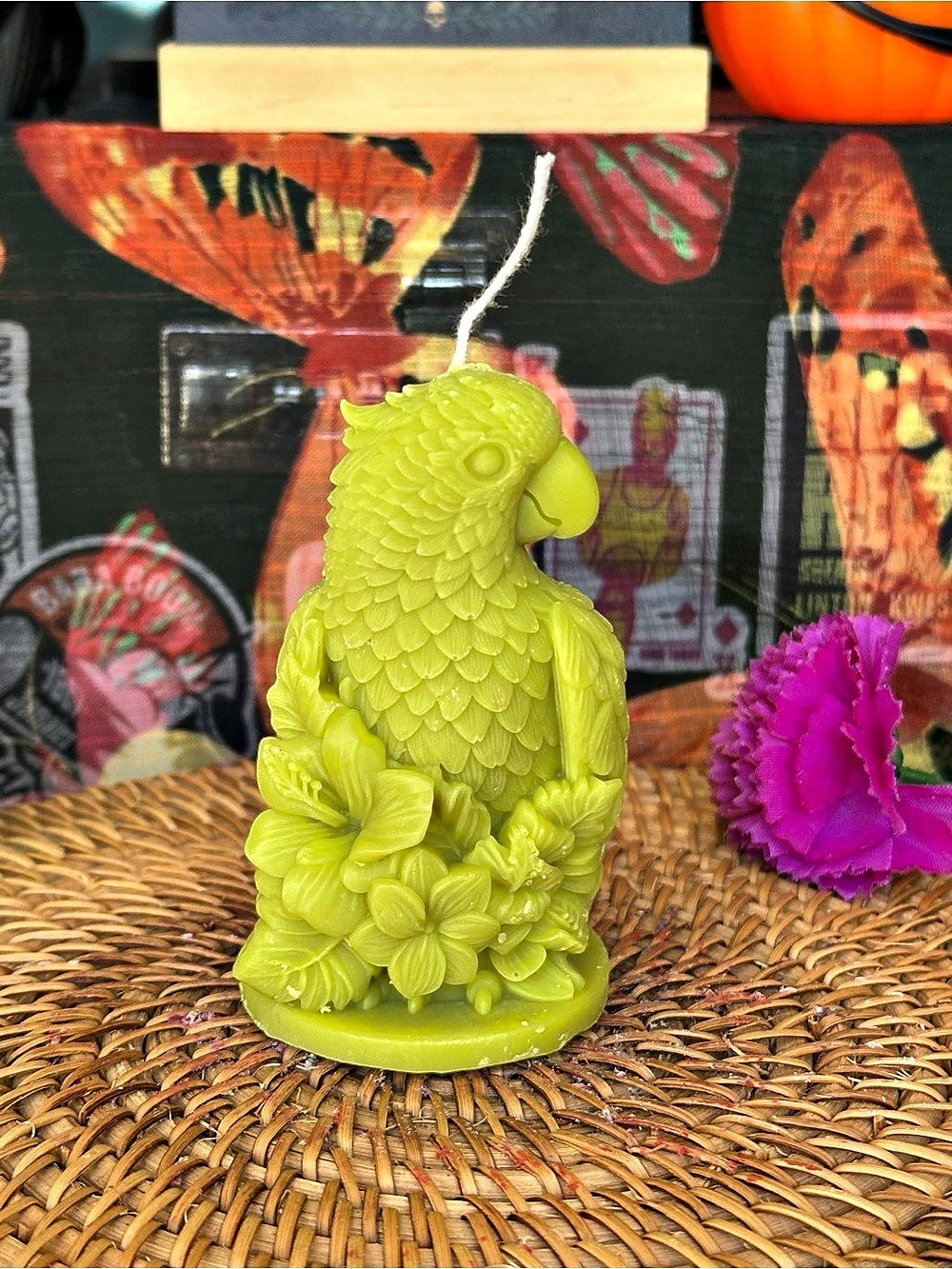 Green Parrot & Flowers Candle